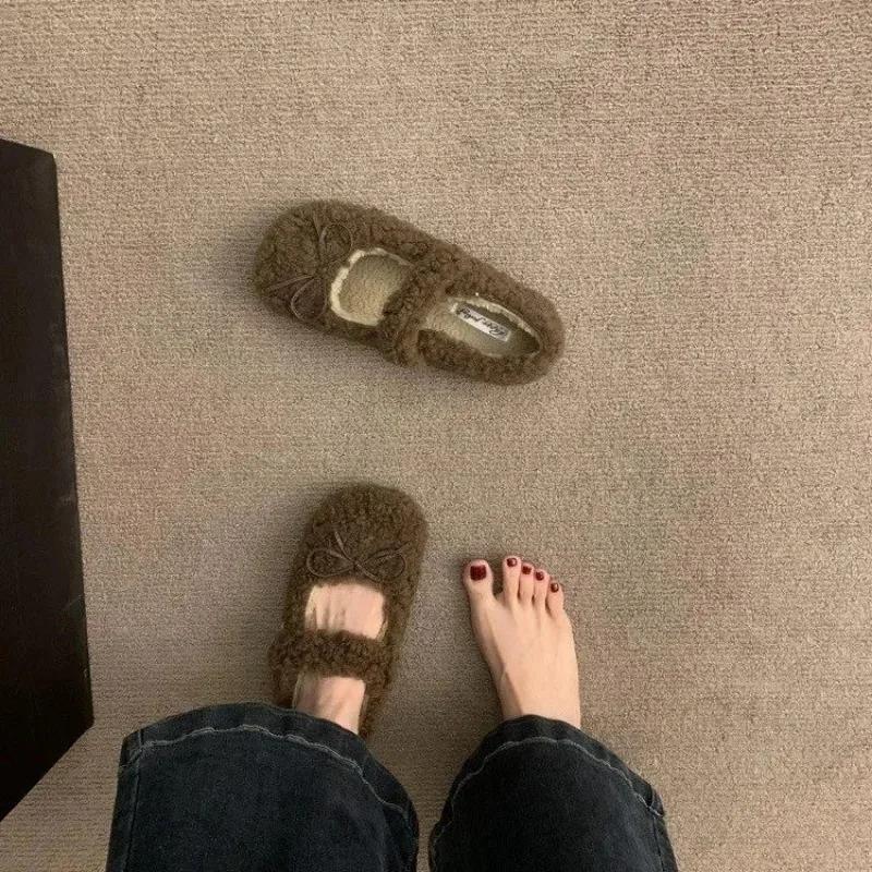 Модные Элегантные Осенне-Зимние Балетки Лоферы Женские Женские Балетки Лоферы Мех Круглый Носок Женские Дизайнерские Брендовые Мишки Уличная Обувь