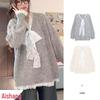 Women's Lace Patchwork Faux Two-Piece Sweater - Loose Fit, Korean Style, Autumn/Winter Knit Pullover