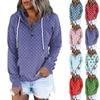 Женские пуловеры с капюшоном, топы с принтом, повседневные толстовки с карманами на пуговицах и длинными рукавами