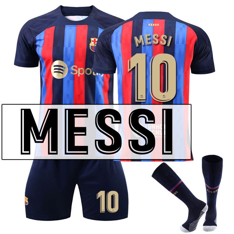 Messi Soccer Jersey Barcelona 10# Adult Men's Breathable Quick-Dry Sports Shirt Fan Edition Red Blue Stripes 22-23 Season