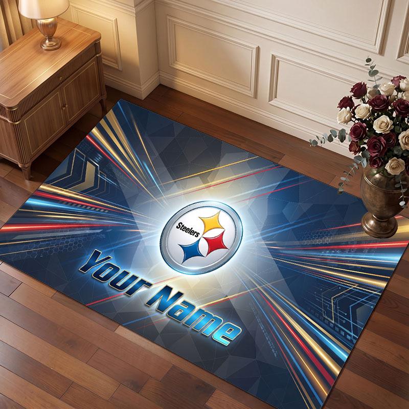 Pittsburgh Steelers Personalized Crystal Velvet Carpet, Customized Name Text Soft Anti‑Slip Rug for Living Room Bedroom