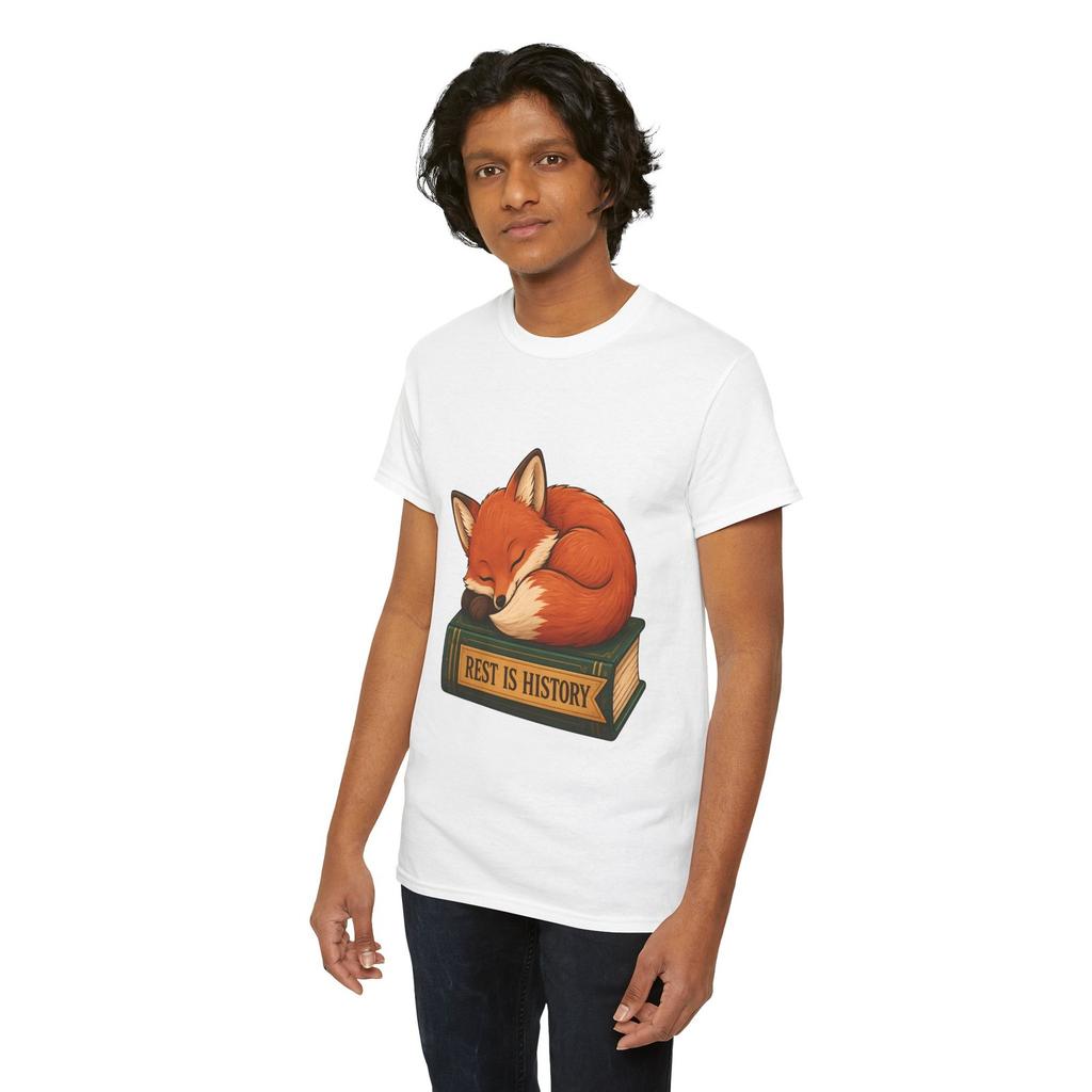 Fox Book Reading Literary Nature Animal Cute Whimsical Unisex Heavy Cotton Tee