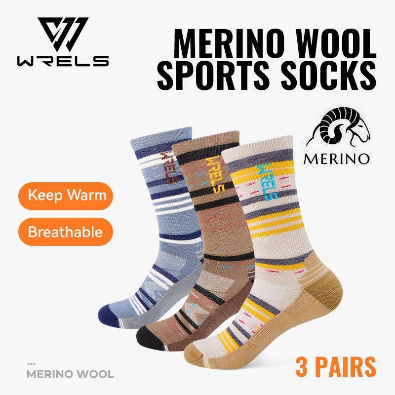 WRELS 1/2/3pairs Merino Wool Socks Moisture Wicking Warm Thermal Hiking Socks Breathable Cushion Hiking Running Compression Sock