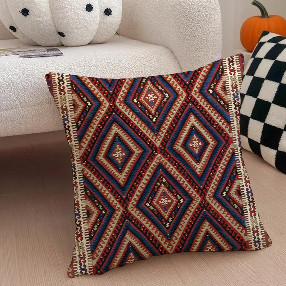 Vintage Turkish Kilim Navaho Tribal Textile Art Cushion Cover Throw Pillow Cover Hidden Button Durable Polyester Chair Cushion