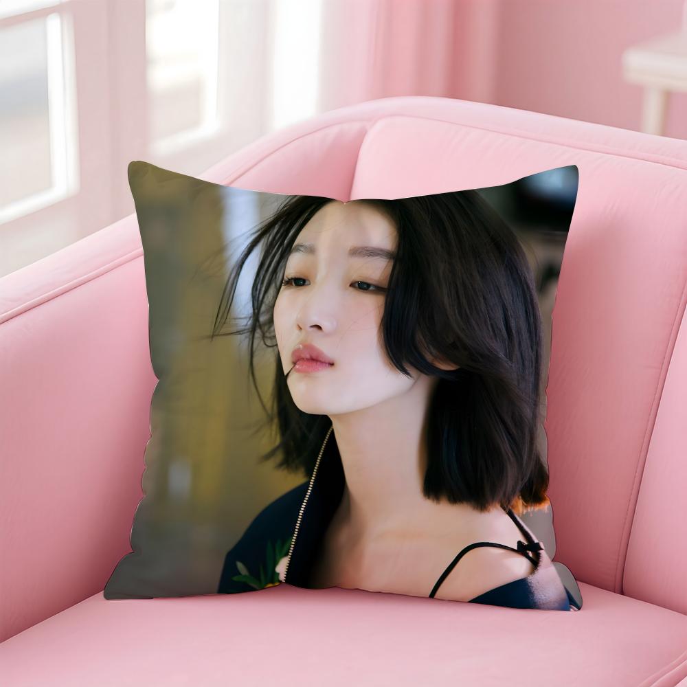 Fashion elegant Chinese actress ZZhou Dongyu Cushion Cover Pillowcase Short Plush Invisible zipper Room Sofa Cushion Cover