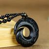 Идеальное подарочное ожерелье с подвеской из черного обсидиана с замысловатым дизайном, цепочка из 1 шт., элегантные акценты на бисере, на удачу, искусственный нефрит