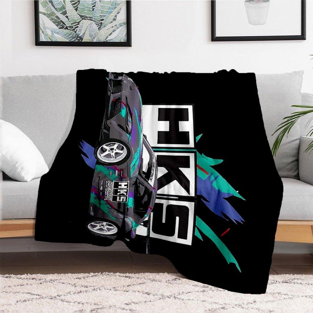 HKS Racing Car T-Shirt - Performance Auto Enthusiast TeeBlanket Flannel Throw Blanket for Sofa, Bed, Travel, Camping, Office, Couch, Chair,