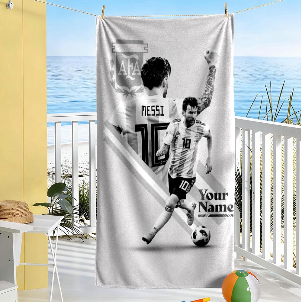 Football Messi Customized Name Beach Towel Soft Durable Quick-Dry Ideal for Travel Outdoor Swim Pool Yoga Surf Camping Hiking Gym Gift Holiday