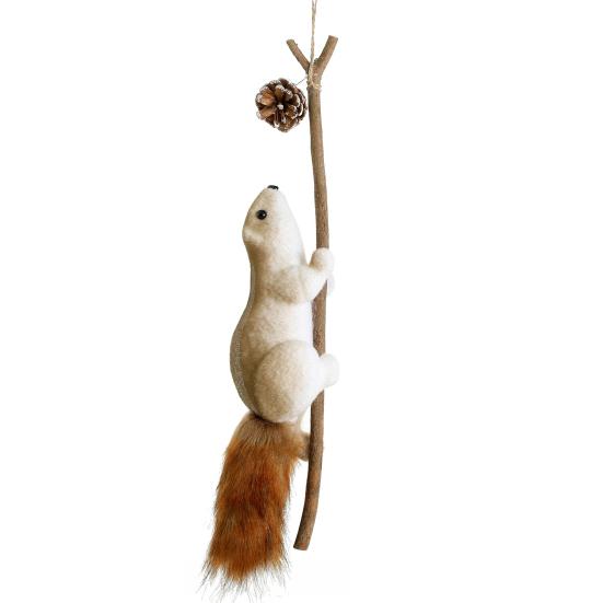 Foam Squirrel Ornament 3D Artificial Squirrel Figurine with Pine Cones Berries Cute Fake Animal Christmas Tree Hanging Decoration for Winter