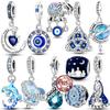 Оригинальные медные подвески-шармы из синей серии с кристаллами на удачу, бусины, подходят для оригинальных браслетов для женщин, подарок для DIY-украшений