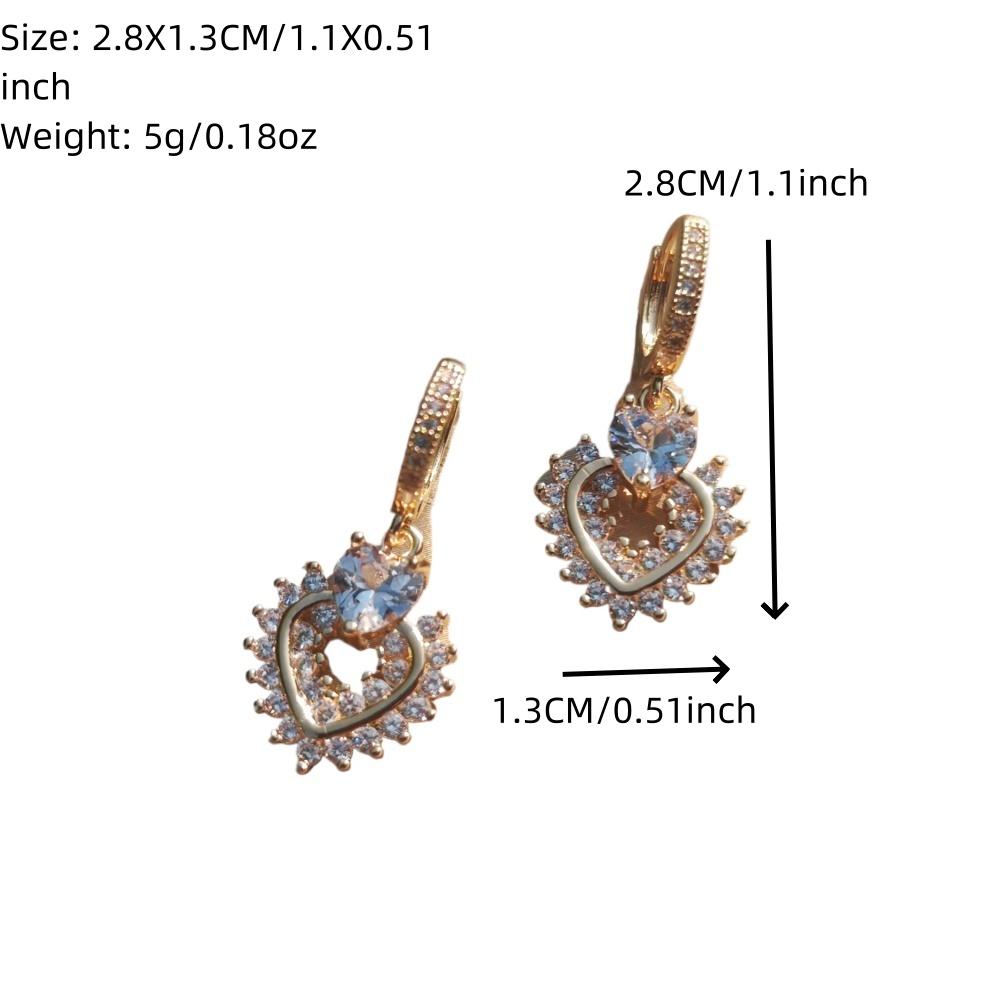 1 Pair Luxurious HeartShaped Dangle Earrings for Women Cubic Zirconia Jewelry Daily Wedding Party Accessories