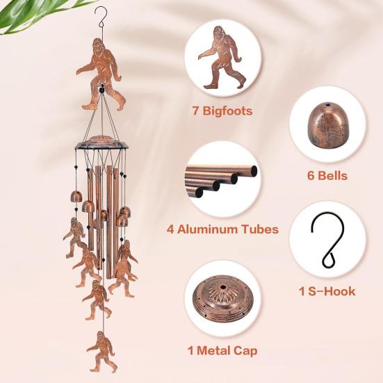 Big Foot Wind Chimes for Outside Metal Windchime Decoration for Home Garden Patio Yard Decor Sasquatch Gifts for Women Dad Grandpa