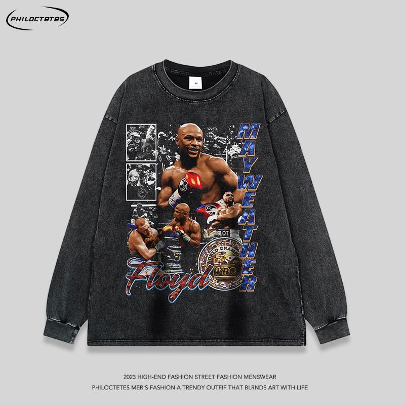 Oversized Streetwear Long Sleeve Tee Men Women - Washed Cotton Graphic Print Loose Fit Hip Hop Style