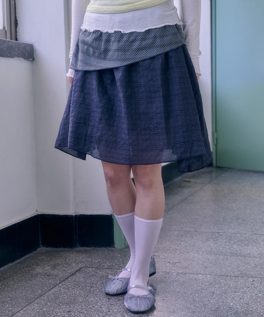 M Blur Dot Layered Double Layer Midi Skirt Ask402 (Dark Gray)