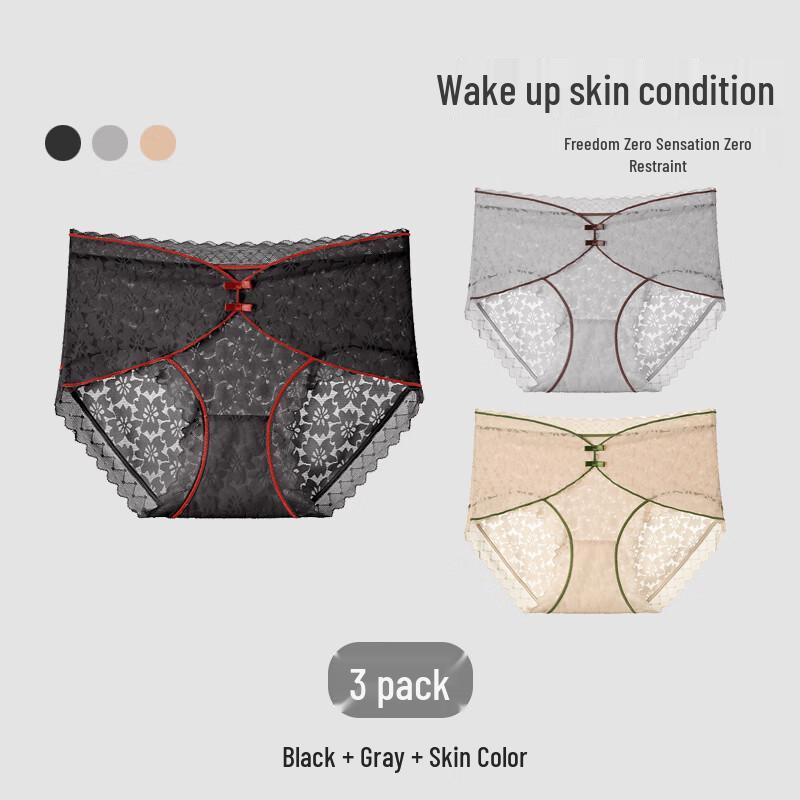A Li Women's Antibacterial Lace Mid-Waist Briefs 3-Pack