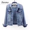 Danmo женские короткие джинсовые куртки винтажные джинсы с длинным рукавом верхняя одежда повседневное женское пальто весна осень