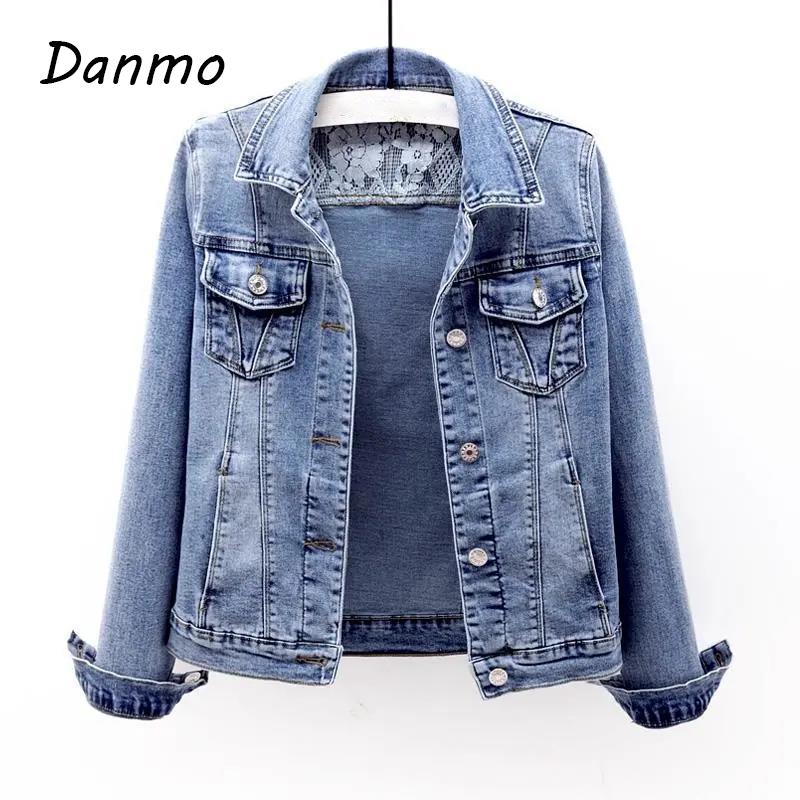 Danmo женские короткие джинсовые куртки винтажные джинсы с длинным рукавом верхняя одежда повседневное женское пальто весна осень