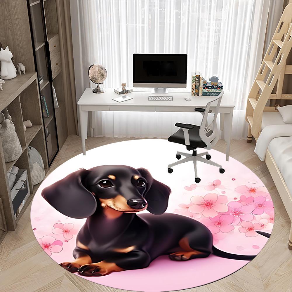 1pc Dachshund Pattern Office Round Rug, Non-slip, Soft and Durable Office Rug for Interior Decoration, Perfect for Office,Decoration yy260204015