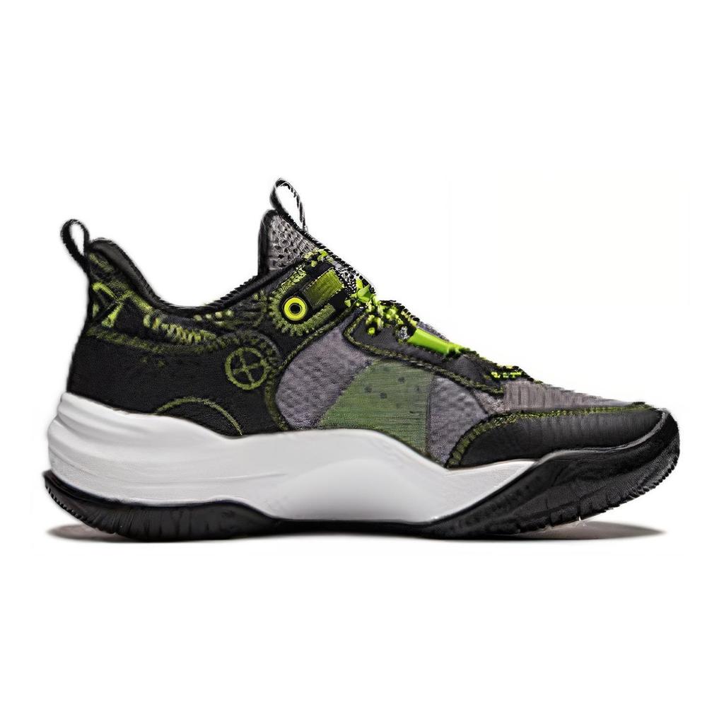 Баскетбольные кроссовки Li Ning Kids Territory V1 Light Foam из искусственной кожи со шнуровкой и низким верхом Детские баскетбольные кроссовки Серо-зеленые YKBU048-7