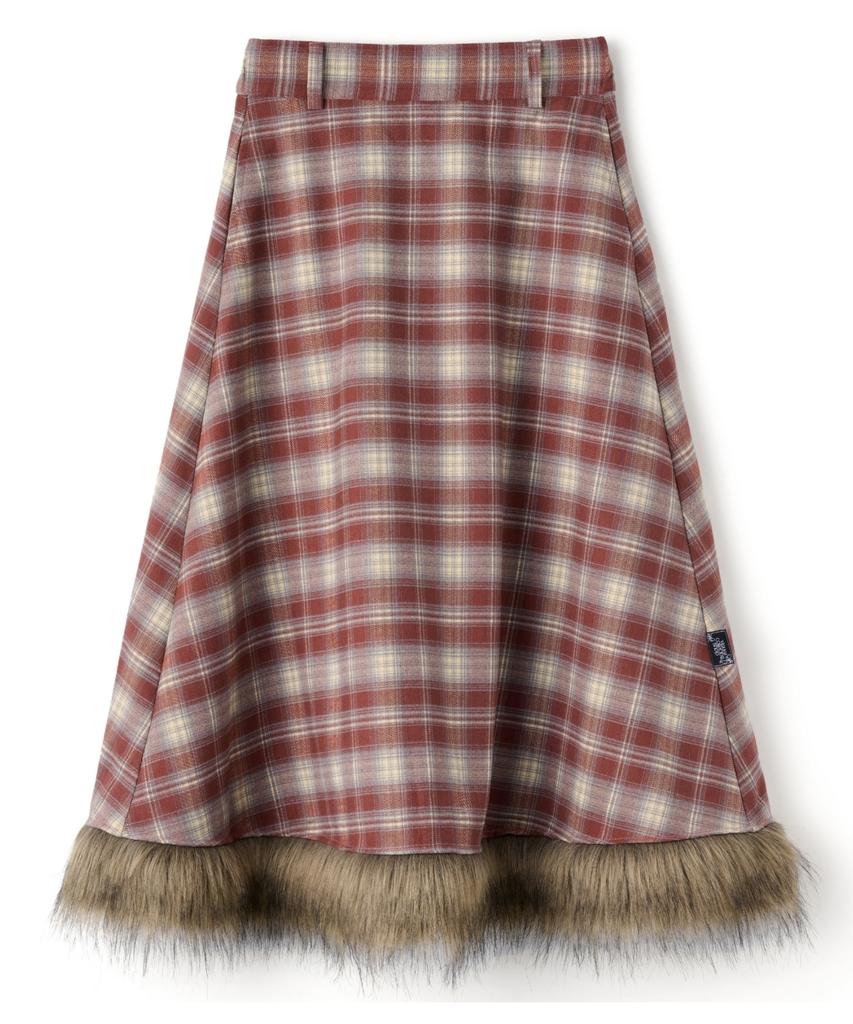 Visual Collector Fur Check Long Skirt [Vintage Red]