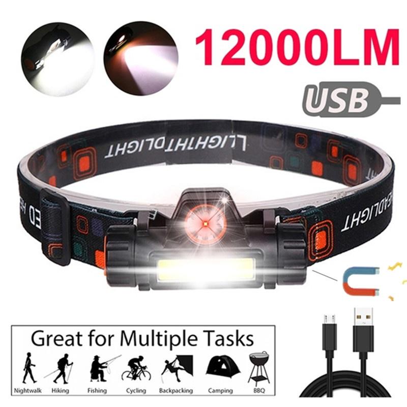 12000LM Waterproof Powerful LED Headlamp XPE + COB USB Rechargeable Headlight Head Torch Head Lamp