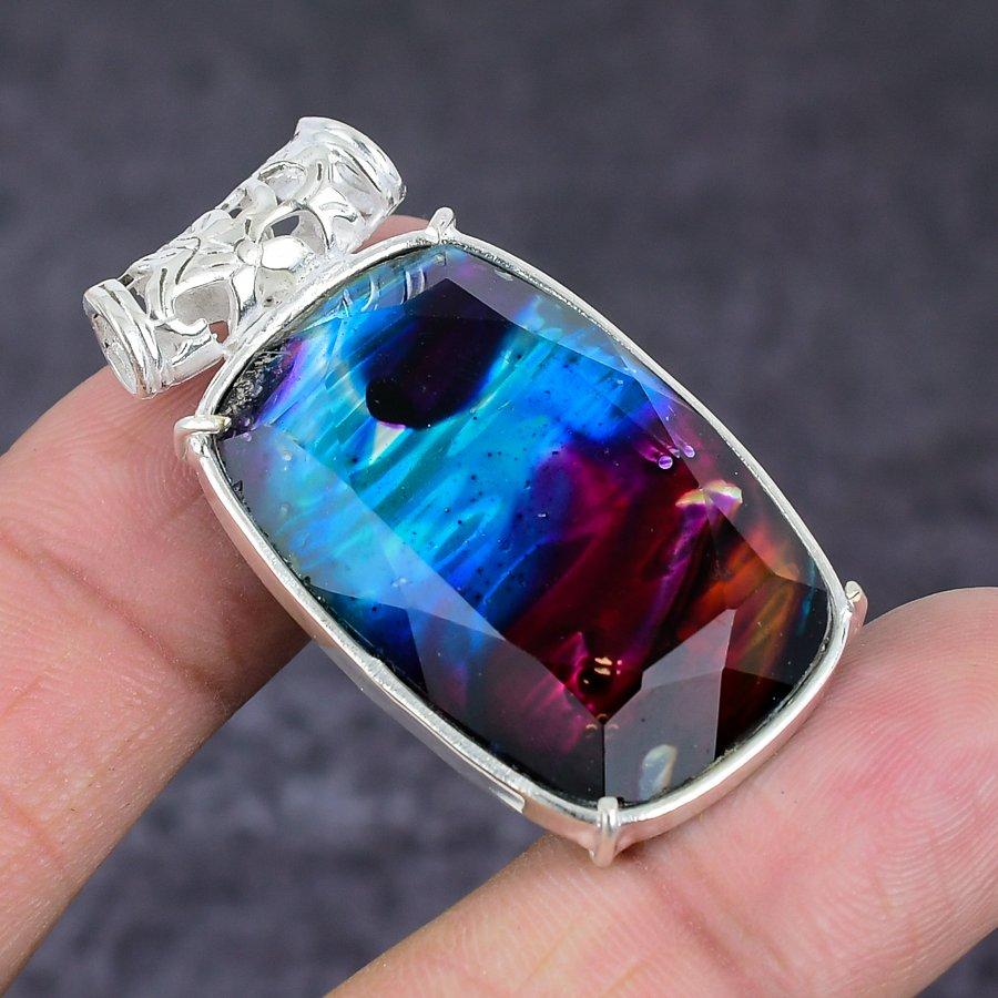 Natural Ammolite Gemstone 925 Sterling Silver Jewelry Pendant 1.77" R2d14