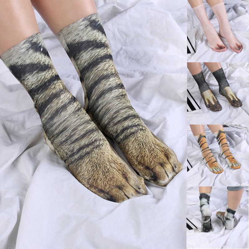 Unisex Adult Children 3D Print Animal Foot Hoof Paw Print Sock Novelty Crew Socks Tube Mid Stockings