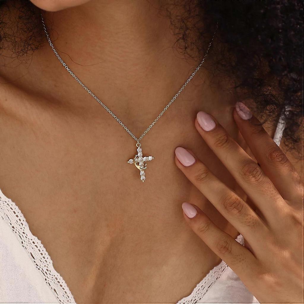 The Cr0ss With a crown Zircon 18k Necklace, Gift for Mom, Gift for Her