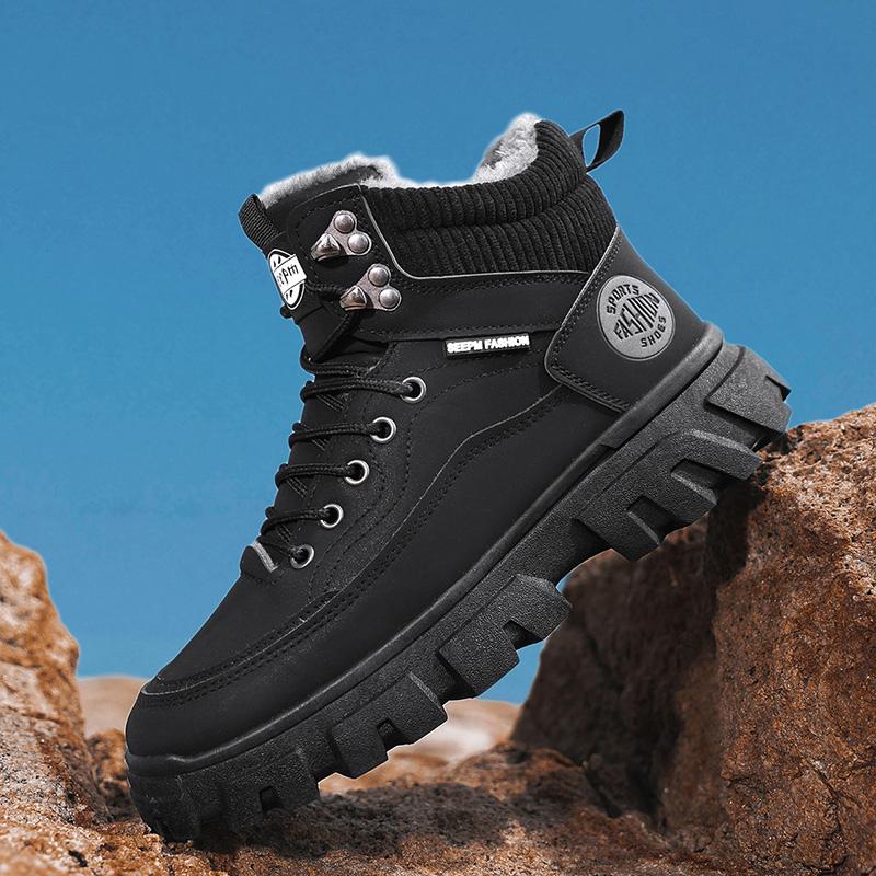 Winter Boots Trendy Men High Top Ankle Boots Luxury British Workwear Short Boots Thick Soled Warm Casual Cotton Shoes