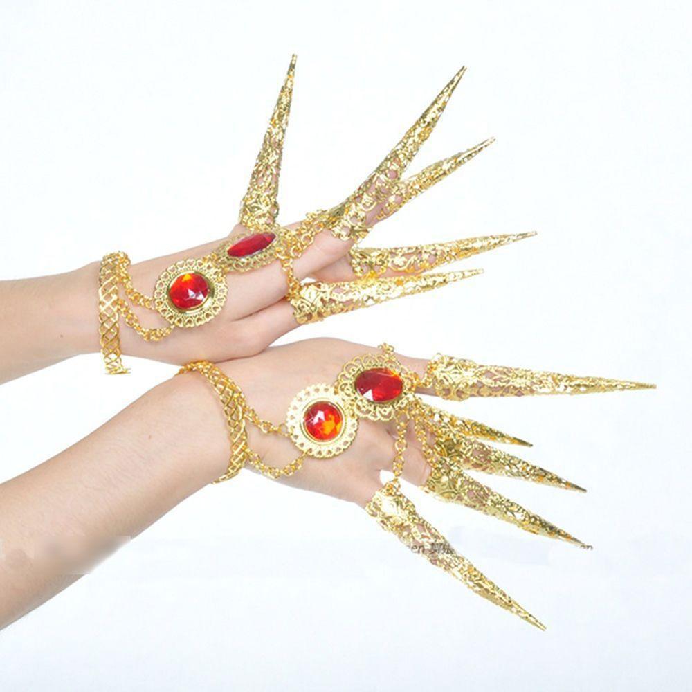 Gift Indian Thai Red Gem Nail Rings Golden Finger Bracelet Knuckle Rings Belly Dance Bracelet