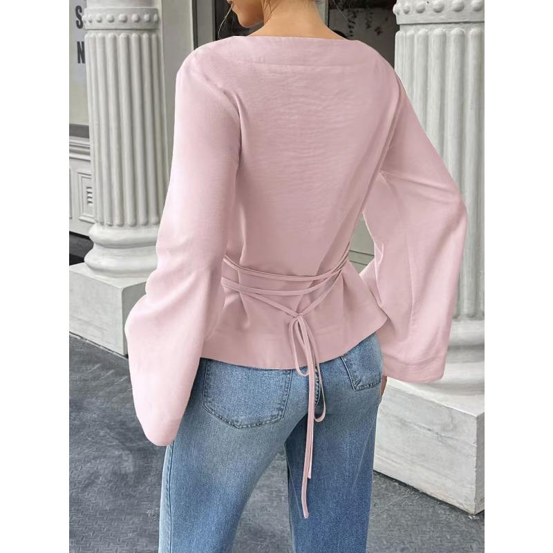 DAFIFY Женская мода повседневная весна осень однотонный принт длинный рукав одно плечо блузки и рубашки