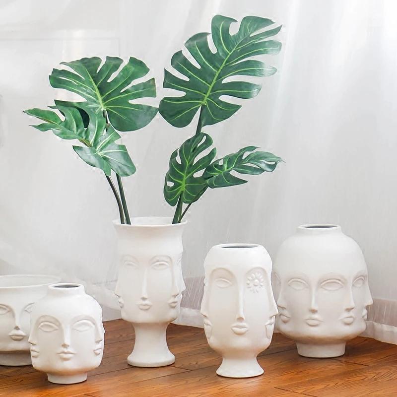 Керамическая ваза Creative Face Floreros Decorativos Moderno Vase Decoration Home Living Room White Flower Vase