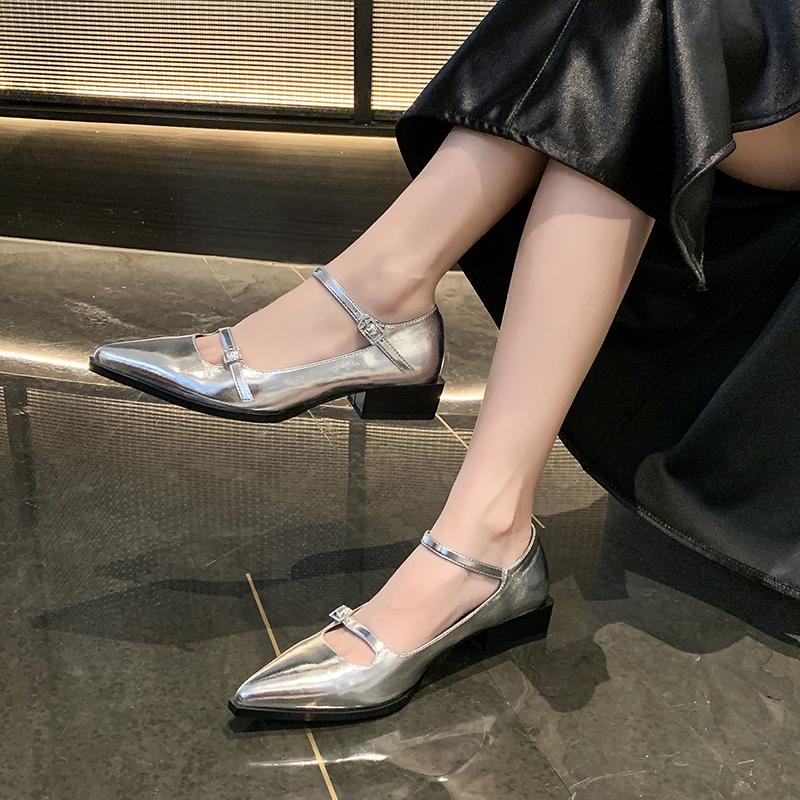 Мода 2024 Весна Осень Женская Обувь Лакированная Кожа Низкий Каблук Туфли Кроссовки Квадратный Носок Мелкая Пряжка Для Женщин