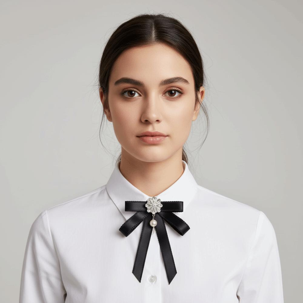 Pearl Black Ribbon Pin Solid Color Funerals Memorial Pin Simple Black Bow Necktie Girl