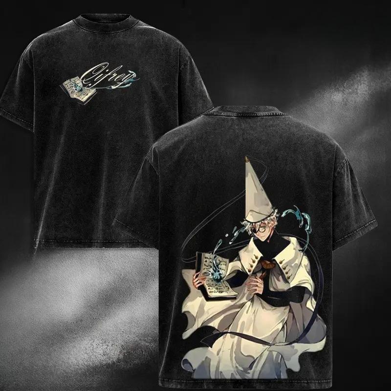 Anime Witch Hat Atelier Qifrey Graphic T Shirt Men Women Clothing Casual Cotton Tshirt Vintage Washed T-shirt Harajuku Male Tops