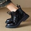 Модные женские ботинки на платформе и толстом каблуке со шнуровкой в стиле ретро, зимние черные, мягкие, из искусственной кожи, теплые, нескользящие, с толстой подошвой, рыцарские сапоги 2025 года