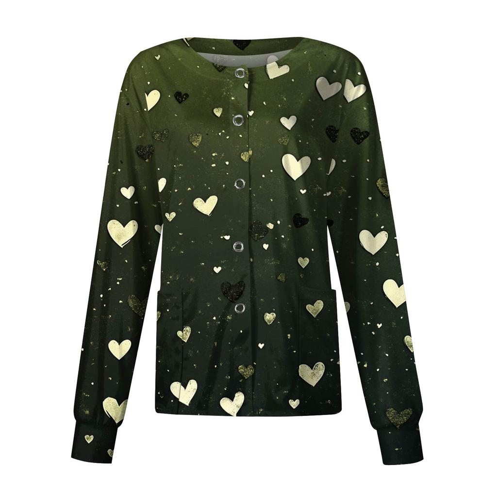 Женская повседневная модная куртка с длинным рукавом, воротником-стойкой, на одной пуговице, с принтом ко Дню святого Валентина, рабочая куртка, топы