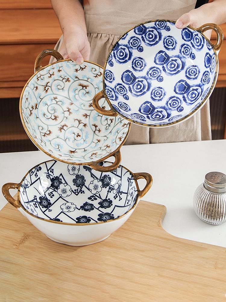 7,5-дюймовая керамическая миска с ручкой, кухонная термостойкая миска для супа с лапшой, японская салатница, миска для сервировки пасты и рагу