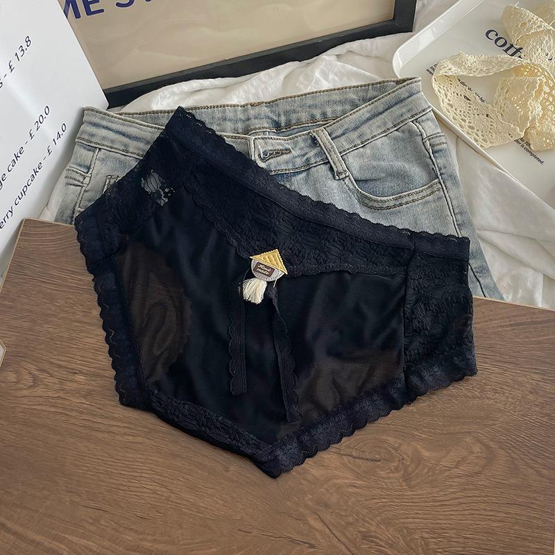 Трусы из французского атласного кружева, женские трусы со средней талией Pure Desire, черные сексуальные кружевные слегка полые трусы для девочек