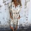 Amazon 2026 new European and American summer loose casual short-sleeved cotton and linen shirt pocket print dress women