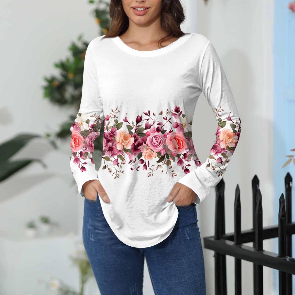 Tee Shirts For Women Fall Casual Long Sleeve Shirts Sweatshirt Vintage Graphic Printing Top Pullover