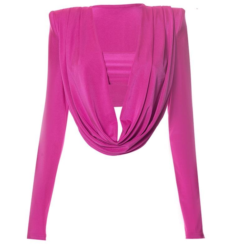 Новая Мода Рукав Три Четверти Подплечники Повседневные Рубашки Женские Отложной Воротник Приталенные Блузки Женские Уличные С Обертыванием Груди Однотонные Женские Рубашки Топы 25833