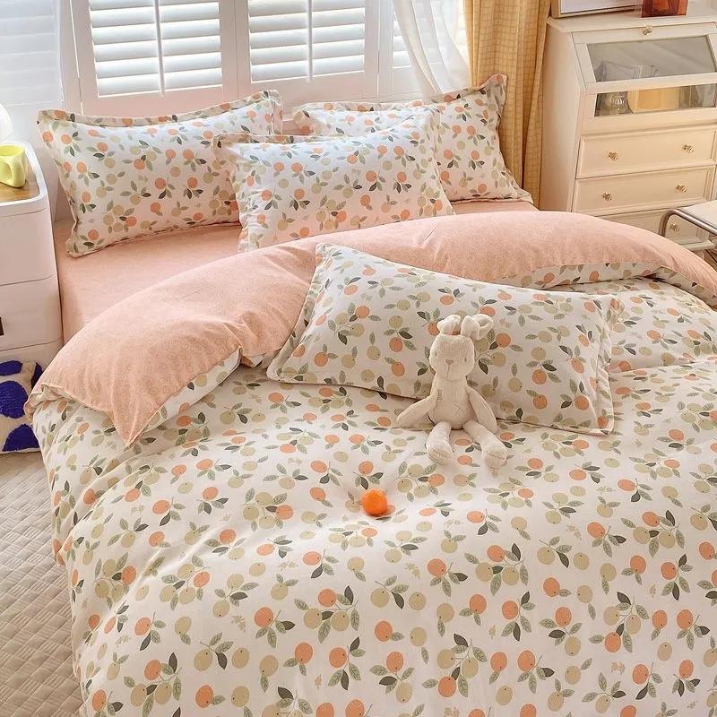 WTEMPO Комплект постельного белья Four Seasons из смеси хлопка, благоприятной для кожи, из четырех частей, простыни с принтом, комплект стеганого одеяла для дома, двуспальный комплект постельного белья