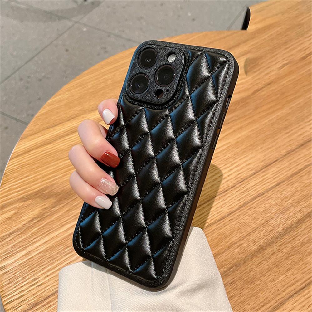 Чехол для iPhone 15 Pro Max Ромбовидная прострочка Искусственная кожа+ТПУ Противоударный чехол для телефона