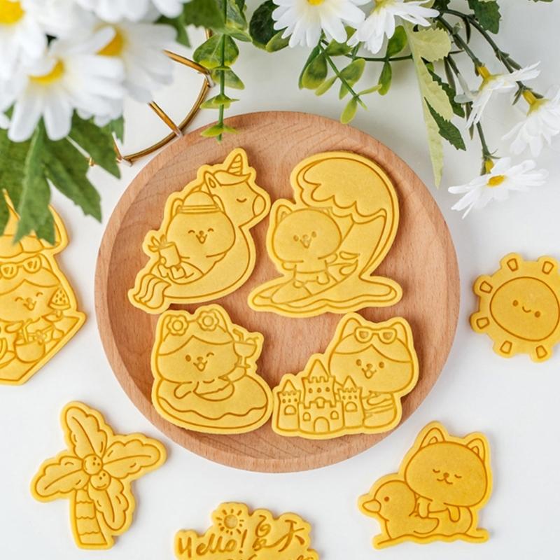 Формочки для печенья с рисунком мультяшных животных, пластиковые формы для печенья, штампы для печенья, инструмент для украшения, формы для мастики, легко моются