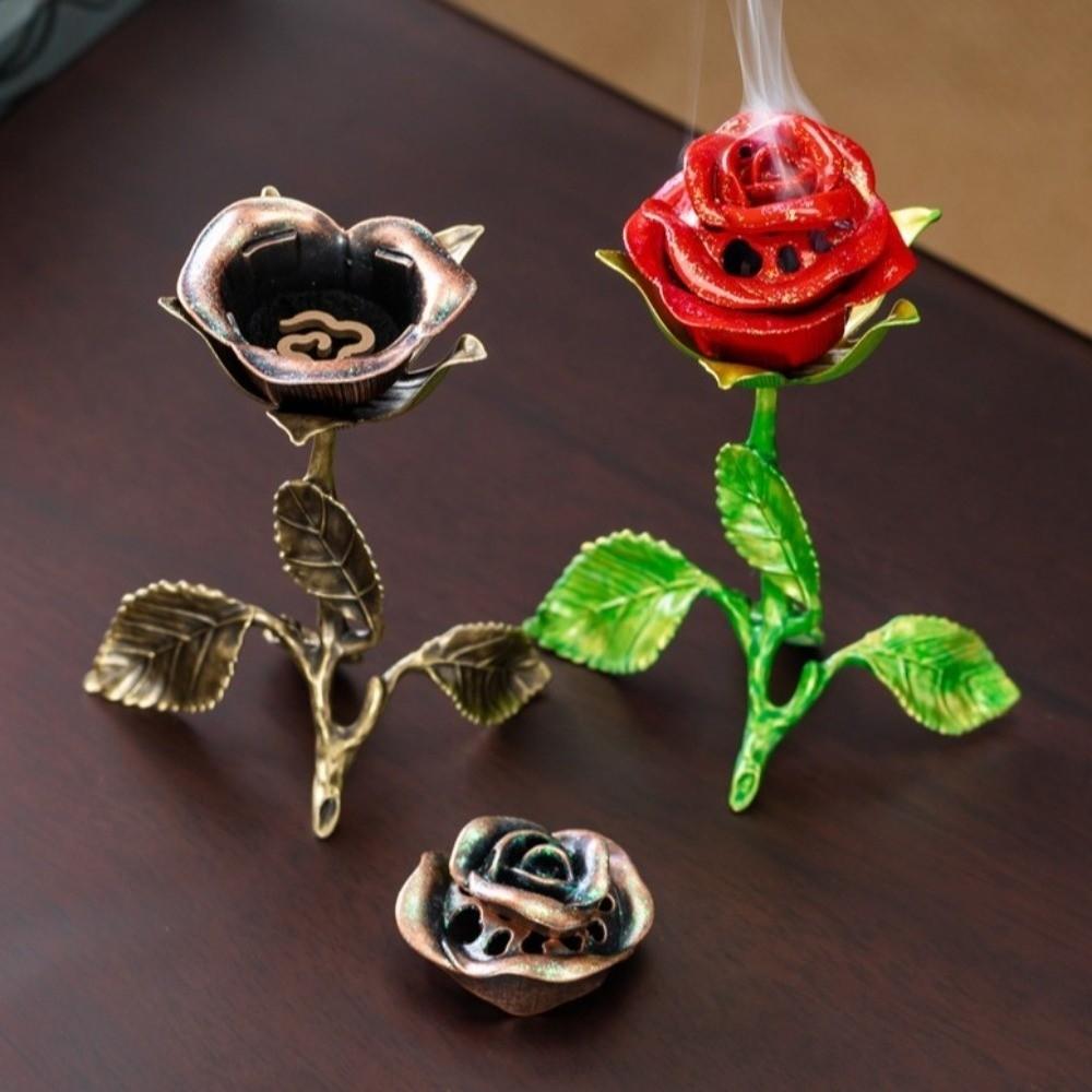 Handcrafted Metal Rose Burner Sturdy Aromatherapy Burner Rose Ornament Incense Holder Dining Room