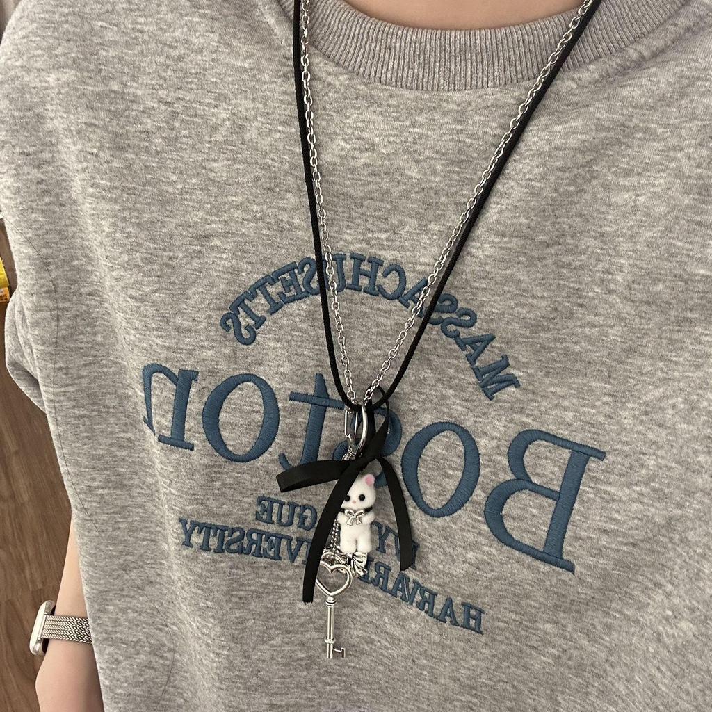 Ожерелье с кулоном в виде кота в форме сердца и банта - милый мультяшный аксессуар для девочек, модный и стильный