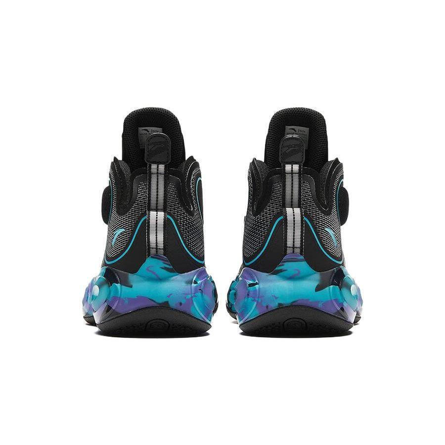 Anta Kids Round Head Knob Shock Absorbing Wear Resistant High Top Basketball Shoes Kids Basketball Shoes Black Blue Purple T12331190R-4