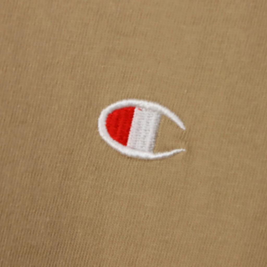 Champion короткая классическая хлопковая футболка с логотипом, с коротким рукавом, песочно-бежевая, рукав, 100% хлопок, США, вышивка в одной точке, футболка, базовая, C3-P300Z/C3-X352L,