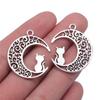 8pcs 30x25mm Antique Silver Color Moon Cat Charms Pendant for DIY Necklace Bracelet Drop Earrings Jewelry Making